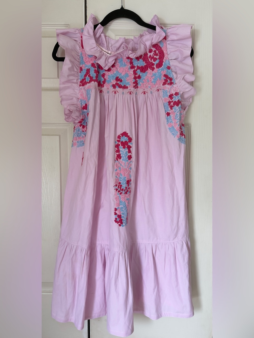 Beautiful Mi Golondrina Pink Embroidered Ruffle Sleeve Dress Top